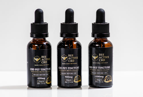 Tinturas de CBD para mascotas Bee Active 450mg, 900mg y 1500mg, con colágeno de caldo de hueso, apoyo natural para perros y gatos con ansiedad y dolor
